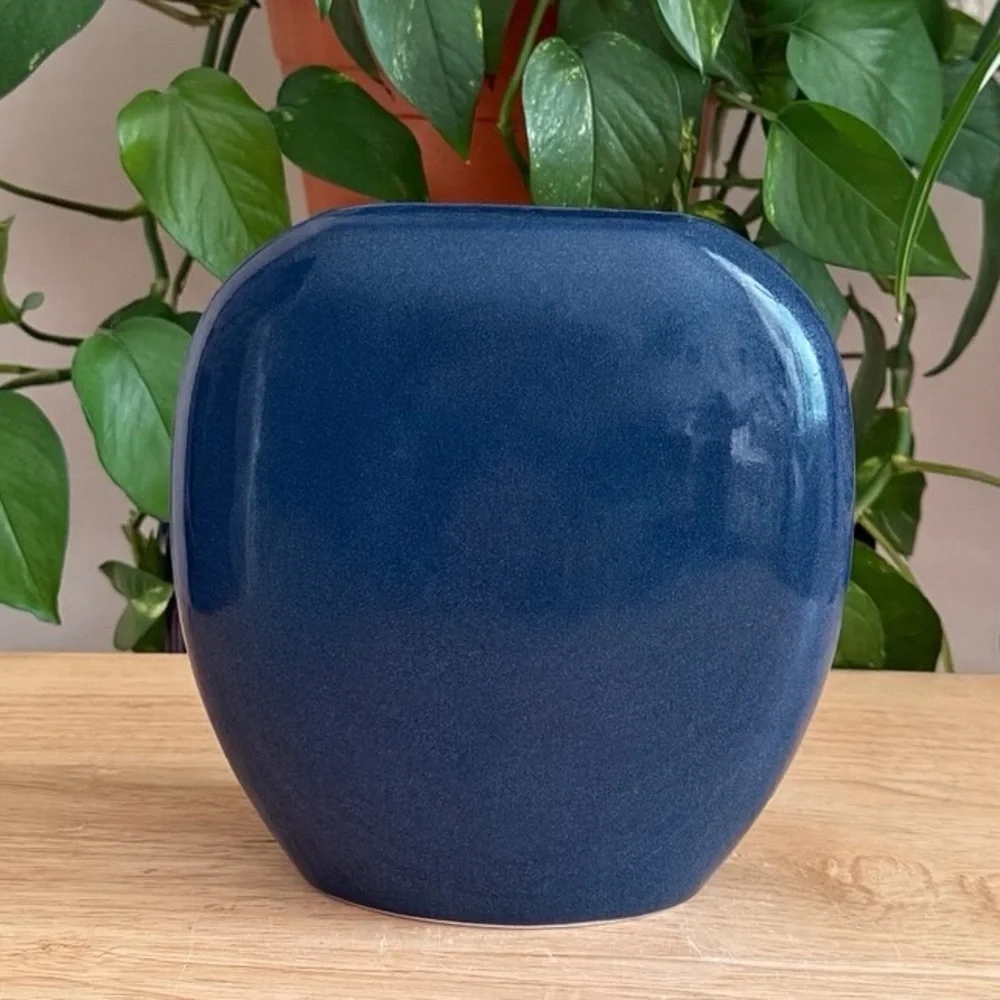 Vintage Otagiri 7” Cobalt Blue Iris Vase Japan Floral Design Ceramic 1970s 1980s